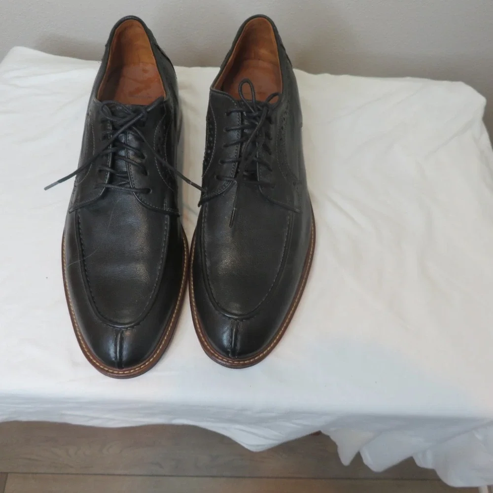 Johnston & Murphy Mens Black Leather J&M Flex Split Toe Derby Shoes 20-6931 12D